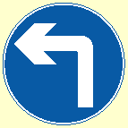 66. Which of these signs means turn left ahead?