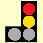 21. You're in the left-hand lane at traffic lights, waiting to turn left. Which signal means you must wait?